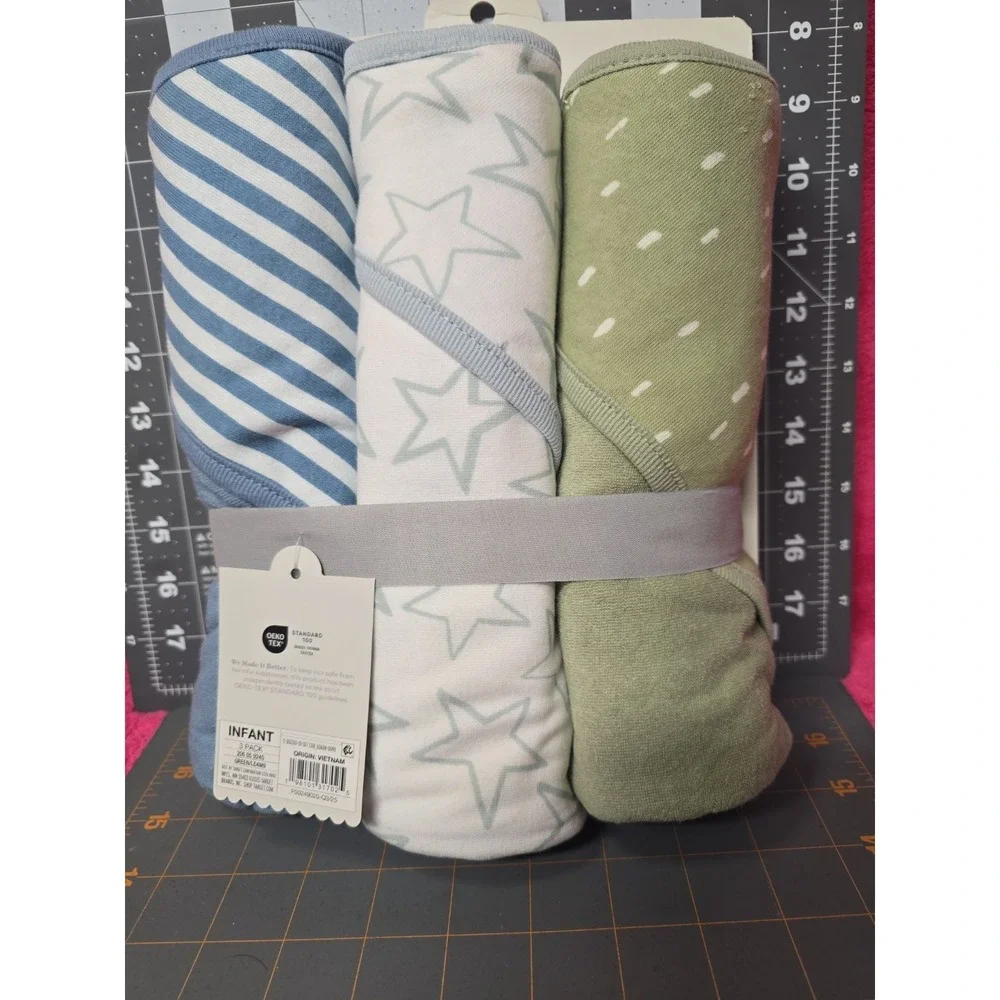 Oeko Tex Standard 100 Baby 3pk Hooded Towel - Cloud Island Blue White Green New
